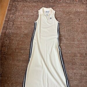 Adidas Women's Cream Polo Dress with Black Stripes